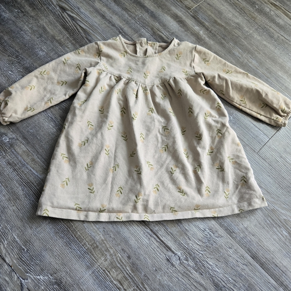 12-18M Girls Charming Beige Kids Dress with Leaf Pattern